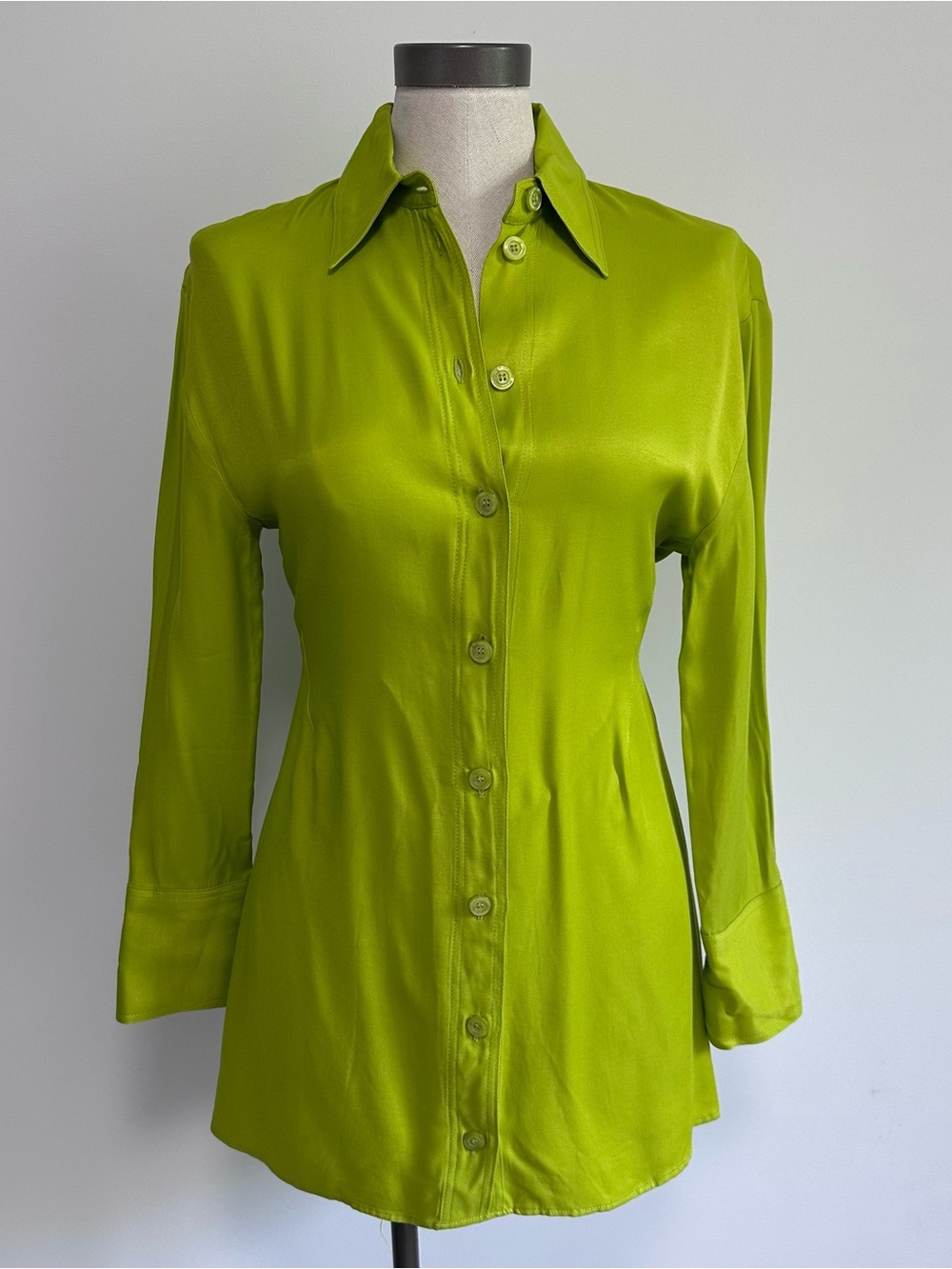 Zara Lime Green Satin Button-Down Shirt